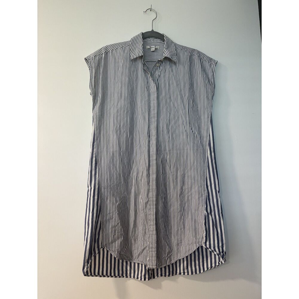 Madewell Women Stripe Cotton Shirt Dress Size XXS Short Sleeve Button Up